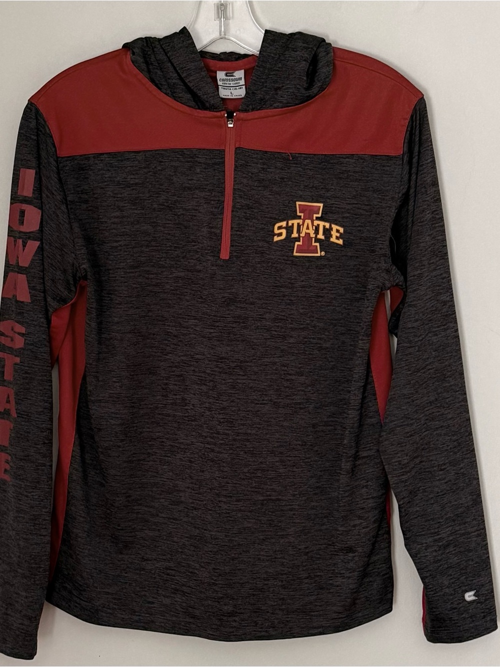 Iowa State Youth Hooded 1/4 Zip Pullover - Gray & Cardinal
